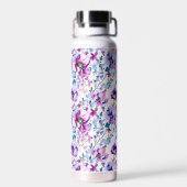 Lila Blumenfarbe Mit Monogramm Trinkflasche (Rückseite)