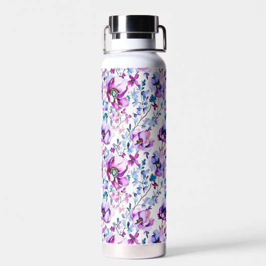 Lila Blumenfarbe Mit Monogramm Trinkflasche (Rückseite)