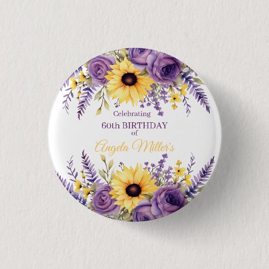 Lila Blumenfeier 60. Geburtstagsfeier Button (Vorderseite)