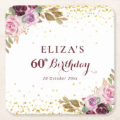 Lila Blumenfeier 60. Geburtstagsfeier Rechteckiger Pappuntersetzer (Vorderseite)