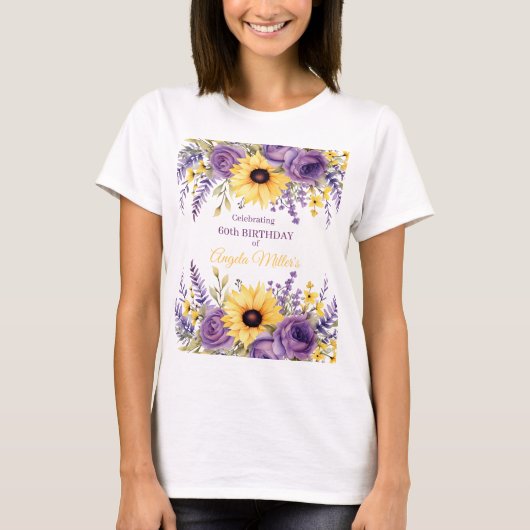 Lila Blumenfeier 60. Geburtstagsfeier T-Shirt (Vorderseite)