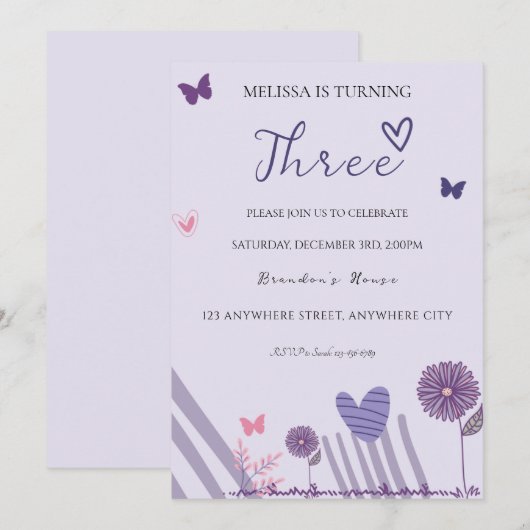 Lila Blumenfeier Einladung (Vorne/Hinten)