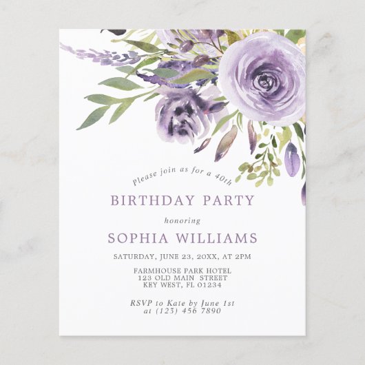 Lila Blumenfeier Einladung (Vorderseite)