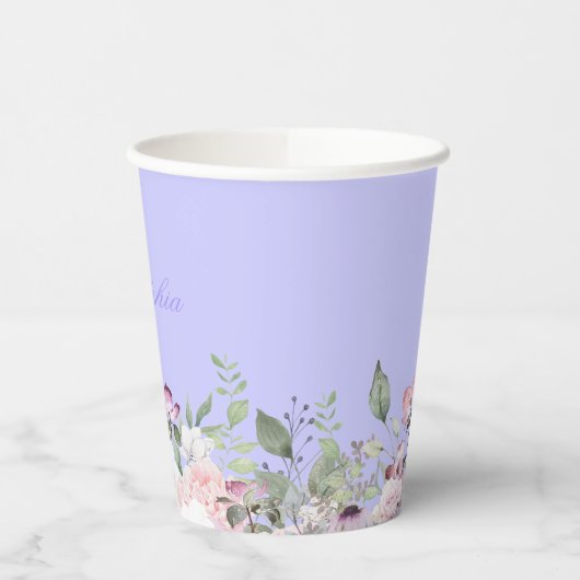 Lila Blumenfeier nach Maß Pappbecher (Links)