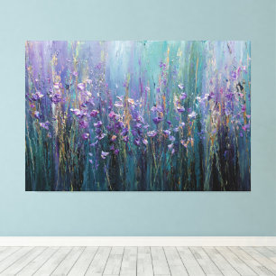 Lila-Blumenfeld-Textur-Abstrakt-Wandkunst Leinwanddruck
