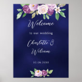 Lila Blumenfloralen mit blauen Hochzeiten willkomm Poster (Vorne)