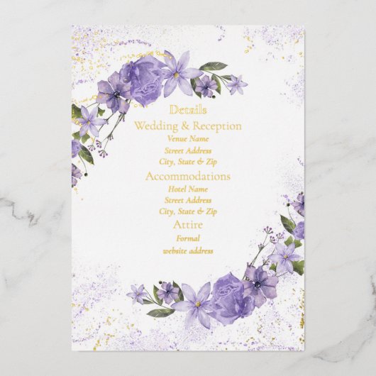 Lila Blumenfolienkarte Folieneinladung (Vorderseite)