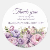 Lila Blumenfrauen zum Geburtstag Danke Runder Aufkleber (Vorderseite)