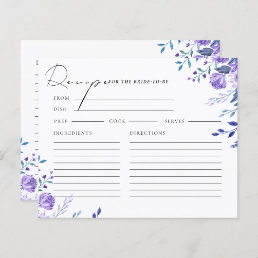 Lila Blumengarten Brautparty Rezept Karte (Vorne/Hinten)