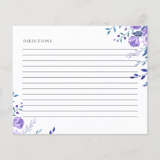 Lila Blumengarten Brautparty Rezept Karte (Rückseite)