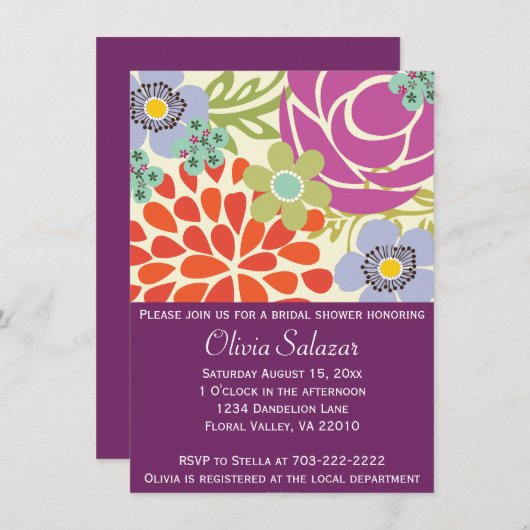 Lila Blumengarten Bridal Dusche Einladungen (Vorne/Hinten)