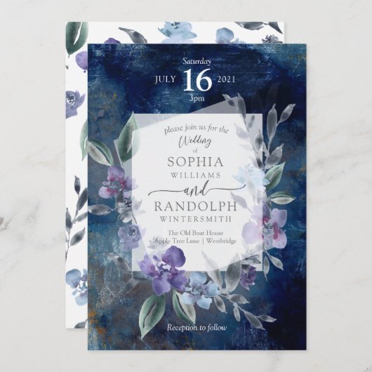 Lila Blumengarten Einladung zur Hochzeit, (Vorne/Hinten)