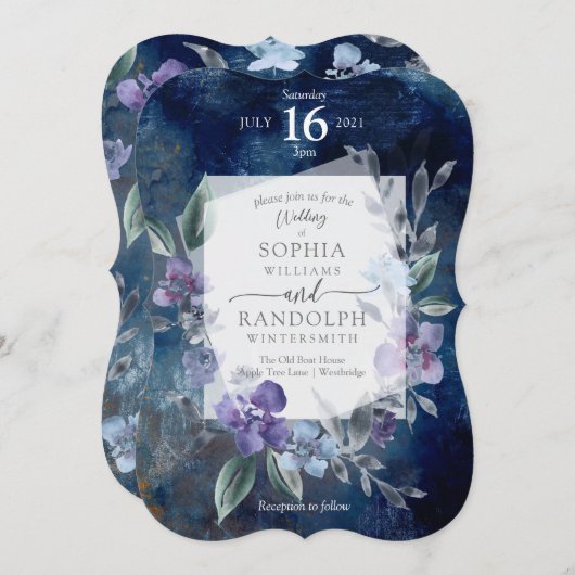 Lila Blumengarten Einladung zur Hochzeit, (Vorne/Hinten)