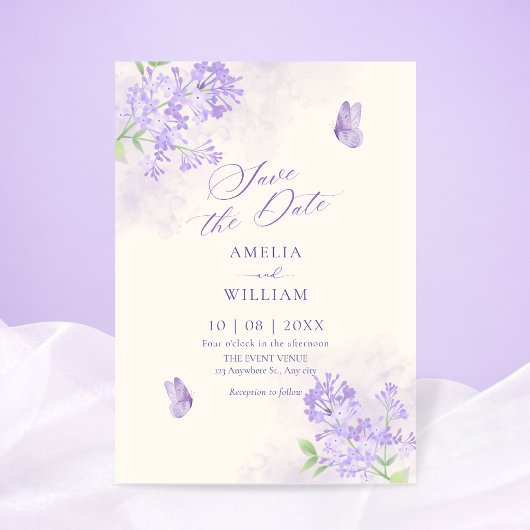 Lila Blumengarten Hochzeit Save The Date