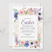 Lila Blumengarten Osterfeier Einladung (Vorderseite)