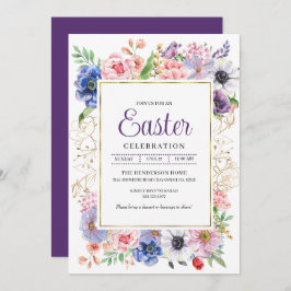 Lila Blumengarten Osterfeier Einladung