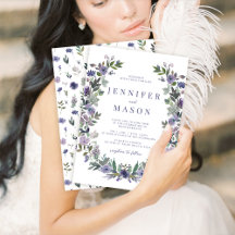 Lila Blumengarten Wasserfarbe Einladung zur Hochze