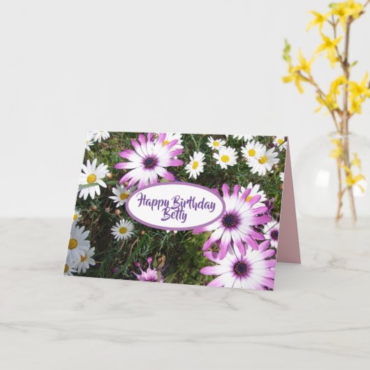Lila Blumengarten "White Daisy Flower Garden" zum Karte (Gelbe Blume)