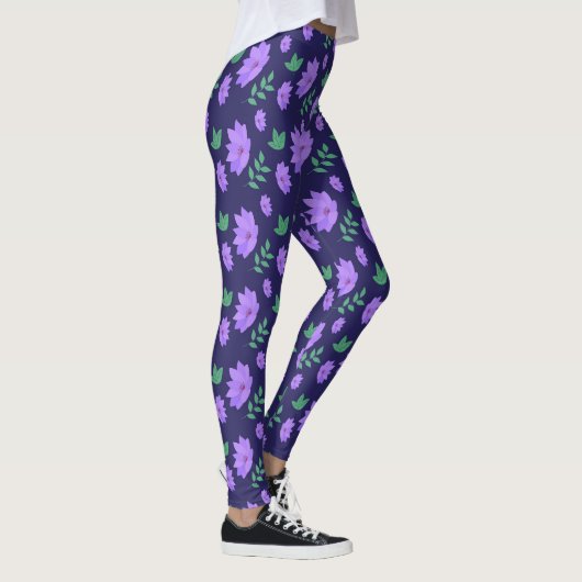 Lila Blumengartendruck Leggings (Rechts)
