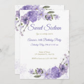 Lila Blumengeburt Einladung (Vorne/Hinten)