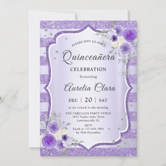 Lila Blumengeburt Einladung (Vorderseite)