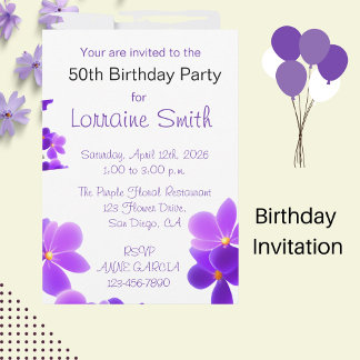 Lila Blumengeburt Einladung