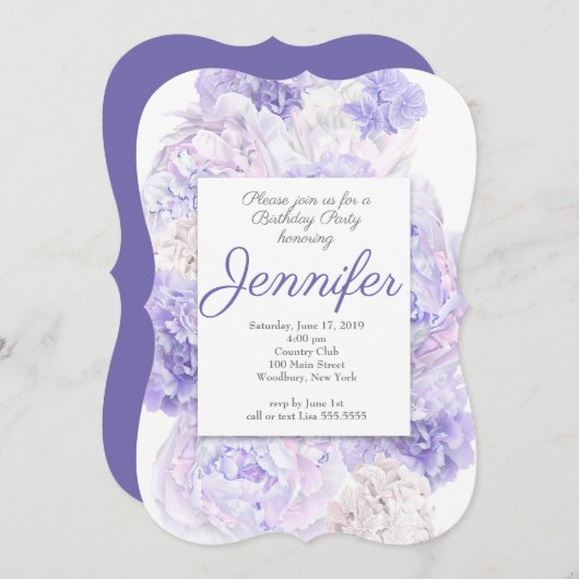 Lila Blumengeburt Einladung (Vorne/Hinten)