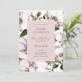 Lila Blumengeburt Einladung (Stehend Vorderseite)