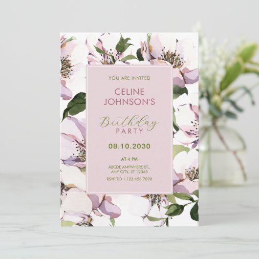 Lila Blumengeburt Einladung (Stehend Vorderseite)