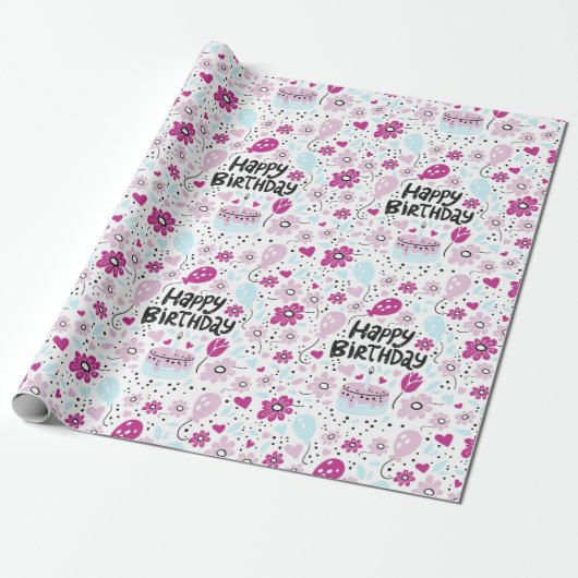 Lila Blumengeburtenpapier Geschenkpapier (Ungerollt)