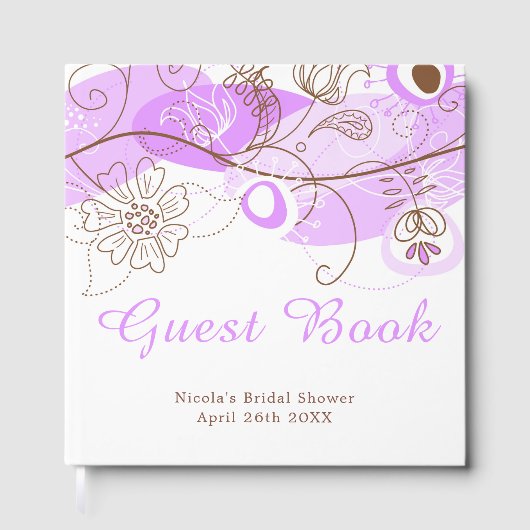 Lila Blumengedreht Hochzeitsshower Gästebuch (Vorderseite)