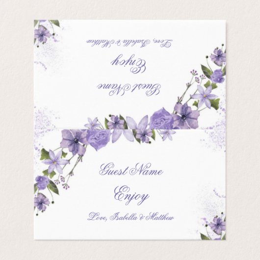 Lila blumengeklappte Platzierkarte (Außenseite Aufgefaltet)