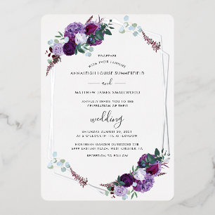 Lila Blumengeometrische Hochzeit Silber Folieneinladung
