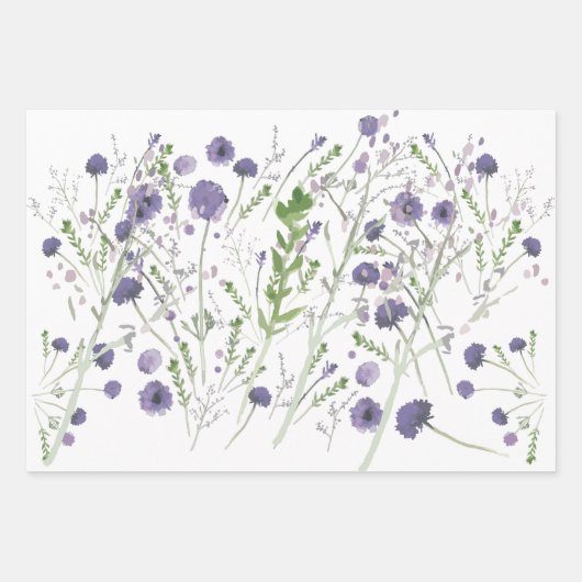 Lila Blumengeschenk für Wasserfarben Geschenkpapier Set (Vorderseite)