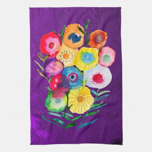 Lila, blumengeschmückte Blume Geschirrtuch (Vertikal)