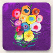 Lila, blumengeschmückte Blume Getränkeuntersetzer (Vorderseite)