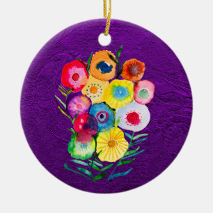 Lila, blumengeschmückte Blume Keramik Ornament