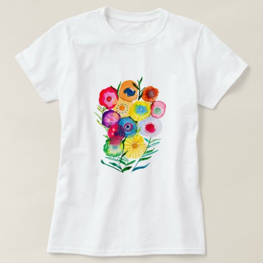 Lila, blumengeschmückte Blume T-Shirt (Design vorne)