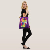 Lila, blumengeschmückte Blume Tasche (Am Model)
