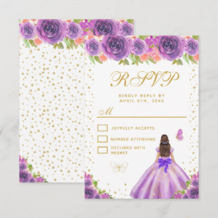 Lila Blumengeschmückte Dunkelhaarige Prinzessin Sw RSVP Karte