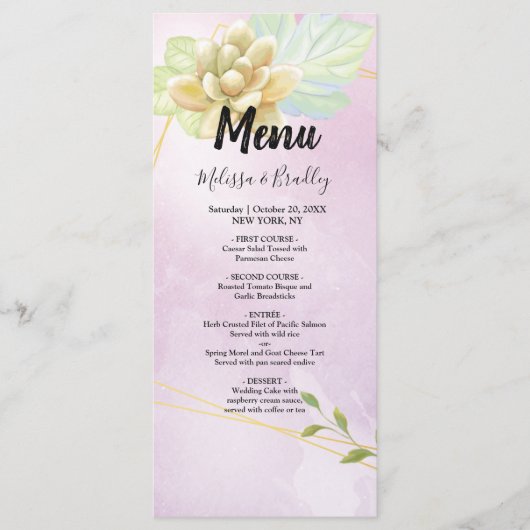 lila, blumengeschmücktes Hochzeitsmenü Programm (Vorderseite)