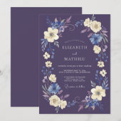 Lila Blumengewinde-Hochzeit Einladung (Vorne/Hinten)
