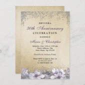Lila Blumengold 50. Hochzeitstag Einladung (Vorne/Hinten)