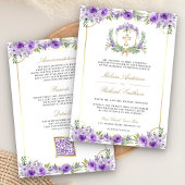 Lila Blumengoldkatholischer QR-Code Hochzeit Einladung