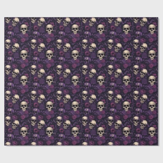 Lila Blumengoth Skull Halloween Geschenkpapier (Flach)