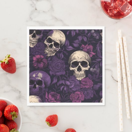Lila Blumengoth Skull Halloween Serviette (Beispiel)