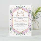 Lila Blumengrün 16 . Geburtstag 16 Geburtstag Einladung (Stehend Vorderseite)