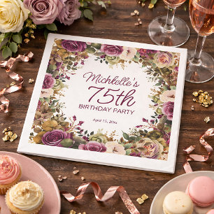 Lila Blumengrün-Blätter 75. Geburtstag Serviette