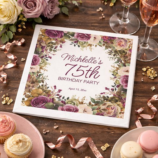 Lila Blumengrün-Blätter 75. Geburtstag Serviette