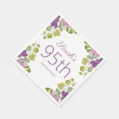 Lila Blumengrün Blätter Reben 95. Geburtstag Serviette (Ecke)